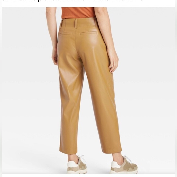 A New Day Women's High-Rise Faux Leather Tapered Ankle Pants Brown sz 10 - Picture 2 of 6